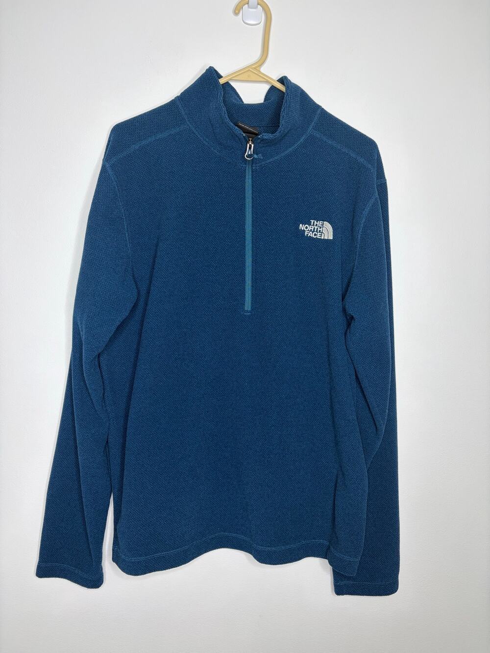 The North Face Textured Cap Rock Quarter Zip Pullover Fleece Sz L Teal Blue